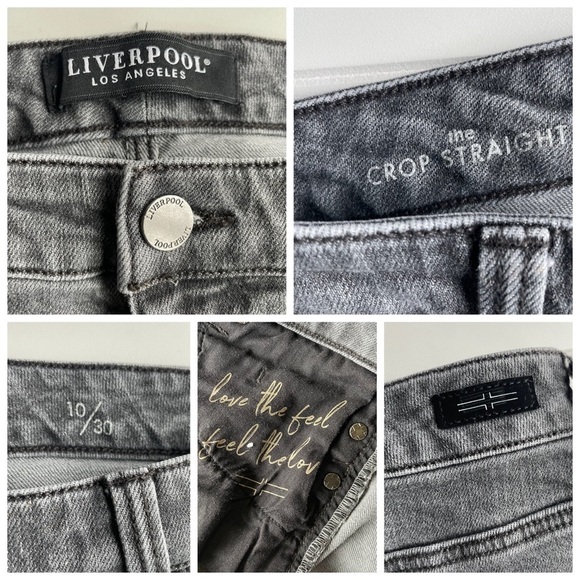 Liverpool Crop Straight Jean Ankle denim Gray Size 10 Bling Side Stripe Fray hem - Picture 4 of 9